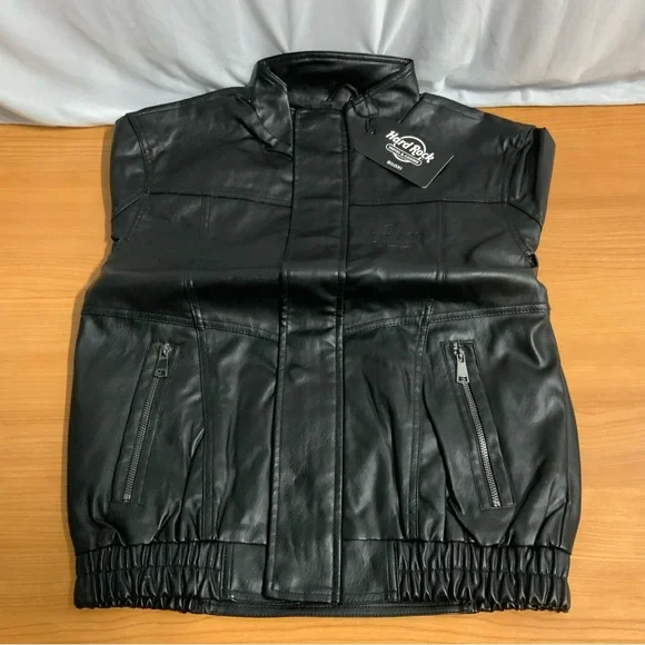 Hard Rock Hotel Casino Biloxi Faux Leather Jacket Black Bomber Mens NWT - Picture 2 of 8